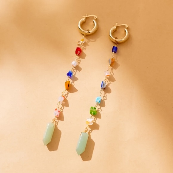 🔵𝟲𝟱%𝗢𝗙𝗙 𝗯𝘂𝗻𝗱𝗹𝗲𝘀 𝟯+🔵 NEW Long Colorful Stone Drop Earring - Picture 7 of 10